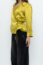 Load image into Gallery viewer, Vintage x Chartreuse Pure Silk Wrap Blouse (L)
