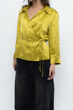 Load image into Gallery viewer, Vintage x Chartreuse Pure Silk Wrap Blouse (L)