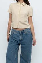 Load image into Gallery viewer, Vintage x Butter Yellow Silk, Linen Cropped Blouse (XS, S)
