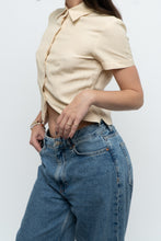 Load image into Gallery viewer, Vintage x Butter Yellow Silk, Linen Cropped Blouse (XS, S)