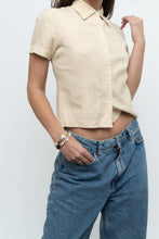 Load image into Gallery viewer, Vintage x Butter Yellow Silk, Linen Cropped Blouse (XS, S)