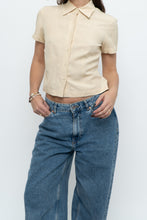 Load image into Gallery viewer, Vintage x Butter Yellow Silk, Linen Cropped Blouse (XS, S)