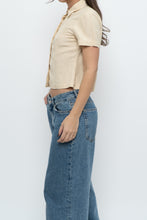 Load image into Gallery viewer, Vintage x Butter Yellow Silk, Linen Cropped Blouse (XS, S)