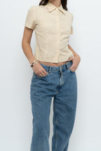Load image into Gallery viewer, Vintage x Butter Yellow Silk, Linen Cropped Blouse (XS, S)