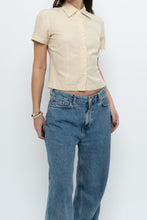 Load image into Gallery viewer, Vintage x Butter Yellow Silk, Linen Cropped Blouse (XS, S)