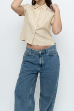 Load image into Gallery viewer, Vintage x Butter Yellow Silk, Linen Cropped Blouse (XS, S)