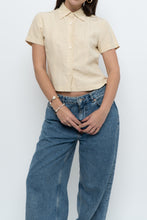 Load image into Gallery viewer, Vintage x Butter Yellow Silk, Linen Cropped Blouse (XS, S)