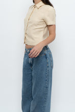 Load image into Gallery viewer, Vintage x Butter Yellow Silk, Linen Cropped Blouse (XS, S)