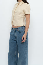 Load image into Gallery viewer, Vintage x Butter Yellow Silk, Linen Cropped Blouse (XS, S)