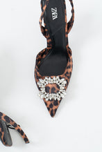 Load image into Gallery viewer, ZARA x Leopard Print Rhinestone Kitten Heels (6.5, 7)