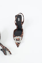 Load image into Gallery viewer, ZARA x Leopard Print Rhinestone Kitten Heels (6.5, 7)