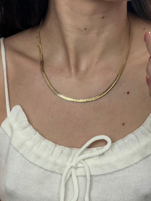 Vintage x Gold-plated Flat Chain Necklace