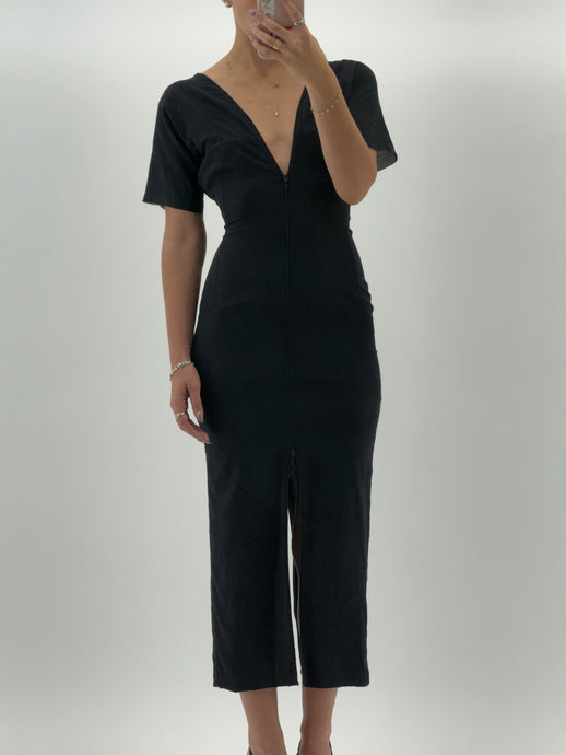 Vintage x DOLCE & GABBANA Black Silk Double-zip Maxi Dress (XS, S)