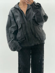 Vintage x Black Leather Bomber Jacket (M, L)