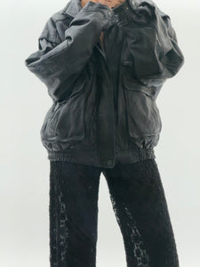 Vintage x Black Leather Bomber Jacket (M, L)