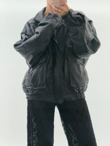 Vintage x Black Leather Bomber Jacket (M, L)
