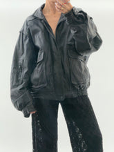 Load image into Gallery viewer, Vintage x Black Leather Bomber Jacket (M, L)