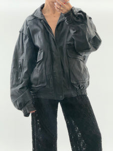 Vintage x Black Leather Bomber Jacket (M, L)