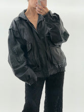 Load image into Gallery viewer, Vintage x Black Leather Bomber Jacket (M, L)