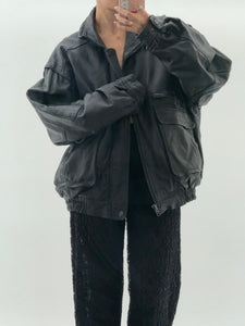 Vintage x Black Leather Bomber Jacket (M, L)