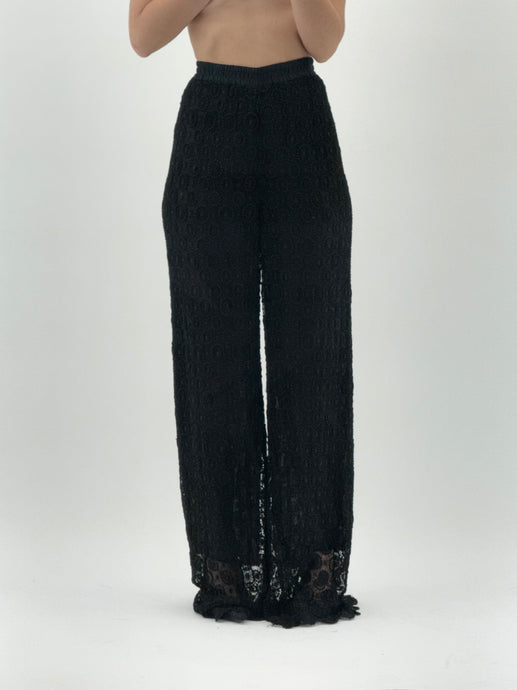 Vintage x Made in Canada x Black Lace High-waist Tall Pant (S, M)