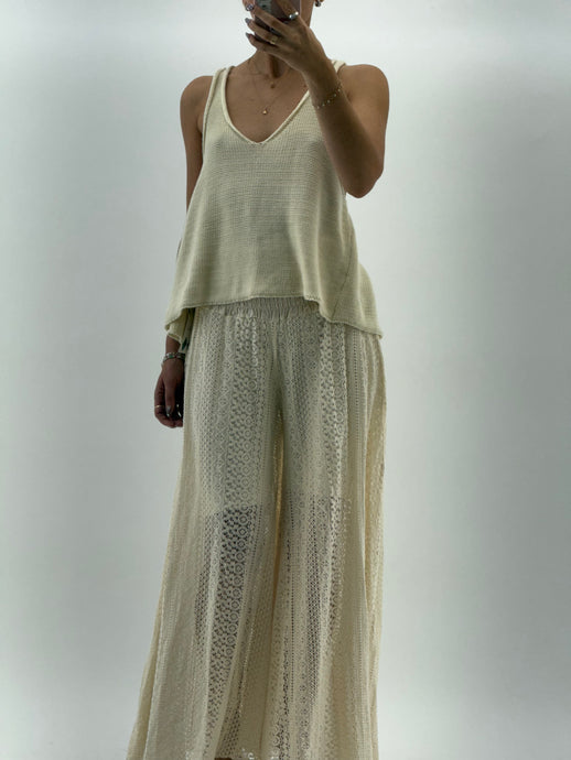 Vintage x Made in Italy x Cream Cotton Knit Flowy Tank (S, M)