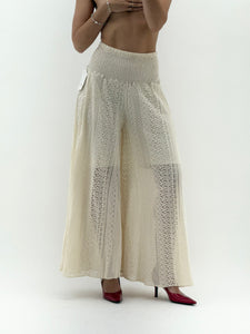 Vintage x Made in Italy x Cream Lace Flowy Wide Leg Pant (XS, S)