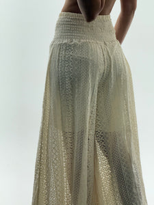 Vintage x Made in Italy x Cream Lace Flowy Wide Leg Pant (XS, S)
