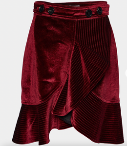 SELF PORTRAIT x Deadstock Red Velvet Frilly Skirt (XS, S)