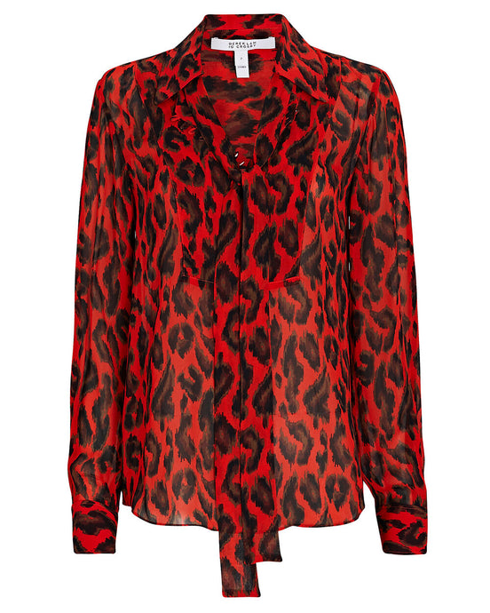 DEREK LAM 10 CROSBY x Red Leopard Print Blouse (XS-M)