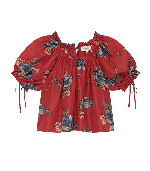 THE GREAT x Red Floral Silk Bohemain Blouse (XS, S)