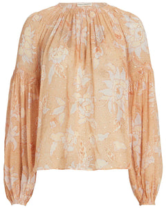 ULLA JOHNSON x Peach Patterned Silk Blouse (XS-M)