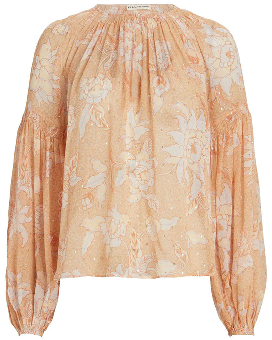 ULLA JOHNSON x Peach Patterned Silk Blouse (XS-M)