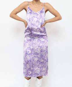 GANNI x Purple Floral Satin Dress (XS, S)