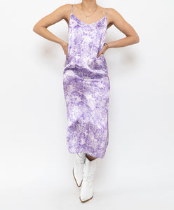GANNI x Purple Floral Satin Dress (XS, S)