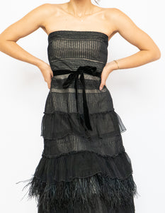 Vintage BCBG Black Sheer Feathered Dress (S)
