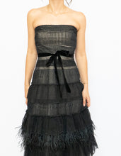 Load image into Gallery viewer, Vintage BCBG Black Sheer Feathered Dress (S)