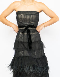 Vintage BCBG Black Sheer Feathered Dress (S)