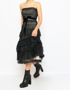 Vintage BCBG Black Sheer Feathered Dress (S)