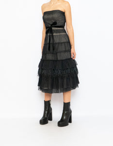 Vintage BCBG Black Sheer Feathered Dress (S)