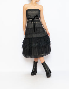 Vintage BCBG Black Sheer Feathered Dress (S)