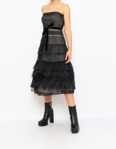 Vintage BCBG Black Sheer Feathered Dress (S)