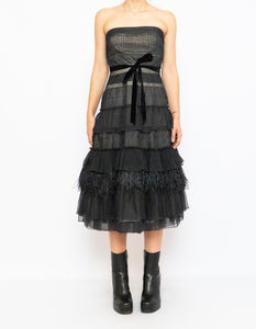 Vintage BCBG Black Sheer Feathered Dress (S)
