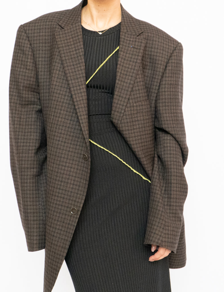 Vintage x Pure Wool Brown, Navy Plaid Blazer (S-L)