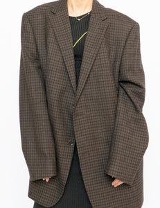 Vintage x Pure Wool Brown, Navy Plaid Blazer (S-L)