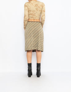 Vintage x Teal, Brown Patterned Midi Skirt (M, L)