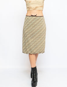 Vintage x Teal, Brown Patterned Midi Skirt (M, L)