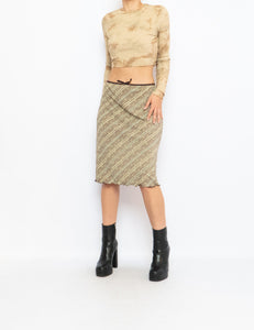 Vintage x Teal, Brown Patterned Midi Skirt (M, L)