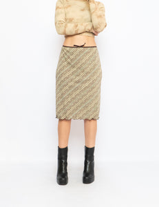 Vintage x Teal, Brown Patterned Midi Skirt (M, L)