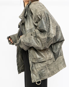 Vintage x Made in Canada x Grey Faded Leather Biker Jacket (M, L)